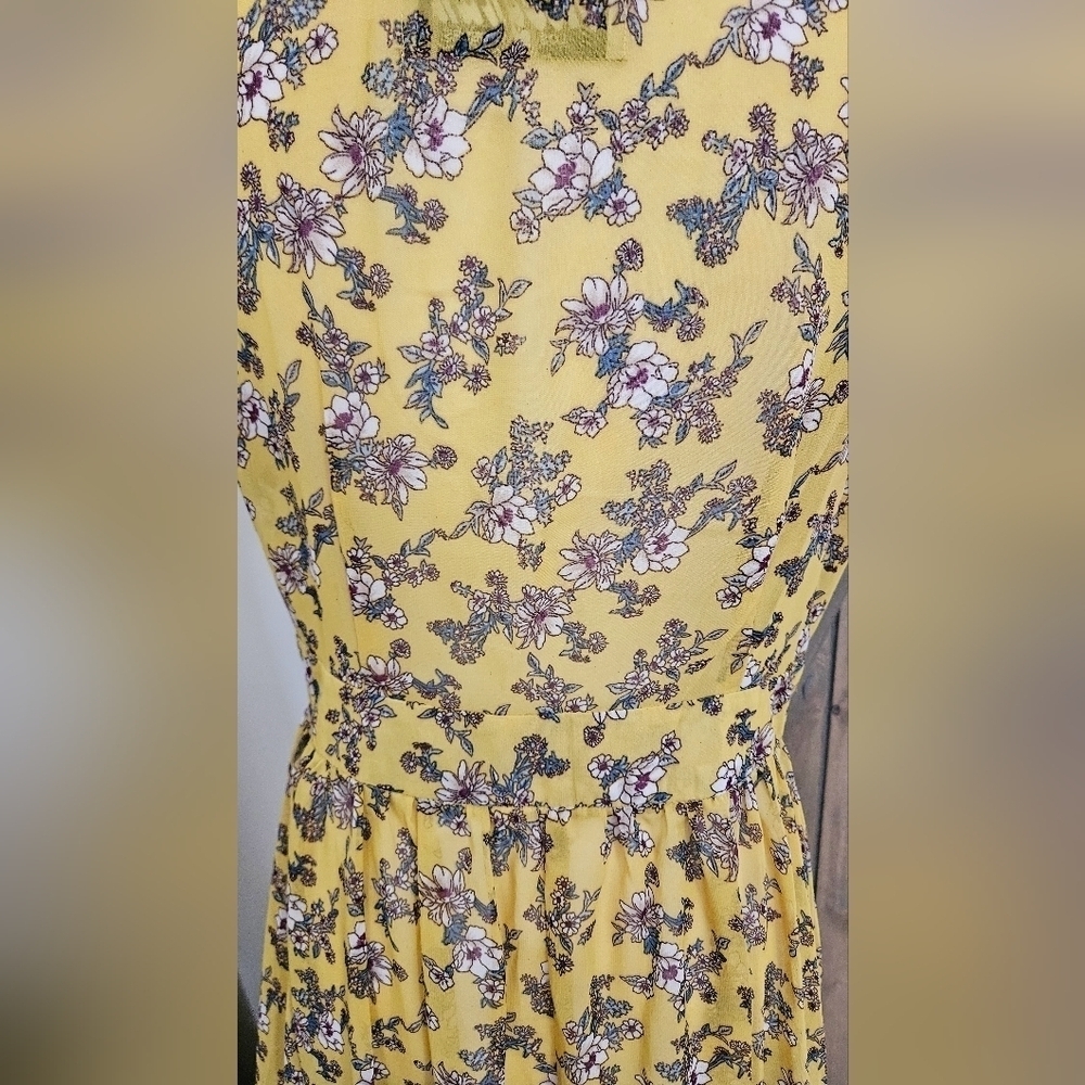Meghan Los Angeles Yellow Floral High Low Duster Button Front Maxi Top. Med - Picture 12 of 16